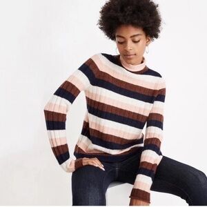 MADEWELL Sweater LARGE Coziest Yarn Striped Evercrest Turtleneck Preppy Alpaca